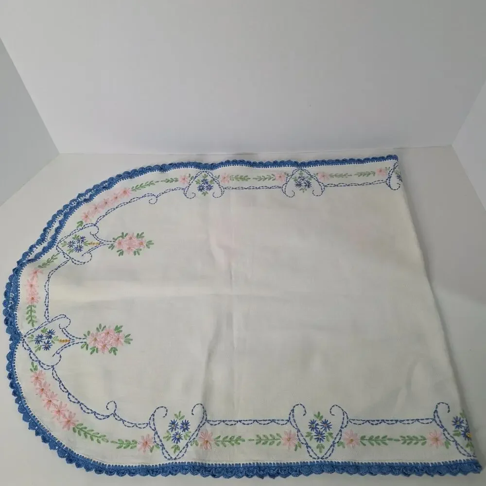 Vintage Embroidered Dresser Scarves Table Runners Lot of 2 Crochet Trim